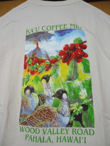 即決　ハワイ　KA'U COFFEE MILL　Ｔシャツ　薄茶色　Ｌ　コーヒー
