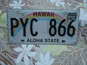 ハワイ　2020年製　ライセンス　ナンバープレート　レインボー　PYC 866　本物