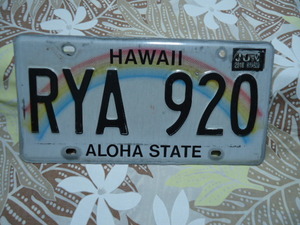 ハワイ　2018年製　ライセンス　ナンバープレート　レインボー　RYA 920　本物