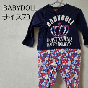 BABYDOLL カバーオール 花柄ロンパース 長袖 重ね着風ロンパース