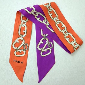 FURLA フルラ バンドゥ シルク スカーフ パープル オレンジ イタリア製