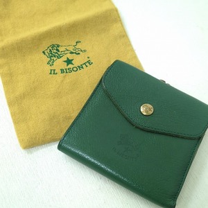 イルビゾンテ レザー 二つ折り財布 がま口ポケット グリーン イタリア製