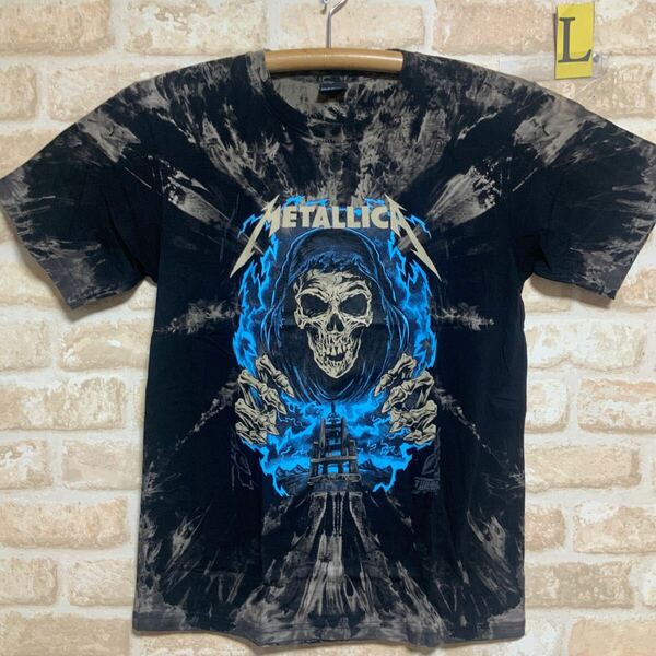 メタリカ　Metallica スカル　Tシャツ　Lサイズ　半袖Tシャツ バンドTシャツ ロックTシャツ タイダイ　絞り染め　ムラ染