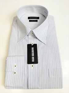 形態安定シャツ 40-82 スリムフィット 綿100％ ブルーストライプ レギュラーカラー 長袖 新品 カッターシャツ 5BA005S-1