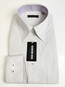 形態安定シャツ 38-78 パープルストライプ デザインシャツ レギュラーカラー 長袖 新品 カッターシャツ 5BA002S-2