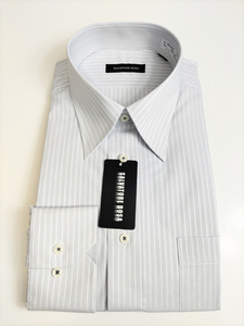 形態安定シャツ 41-80 グレー ストライプ デザインシャツ レギュラーカラー 長袖 新品 カッターシャツ 5BA003S-2