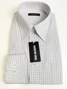 形態安定シャツ 40-82 パープル チェック 綿100％ レギュラーカラー 長袖 新品 カッターシャツ 5BA004S-1