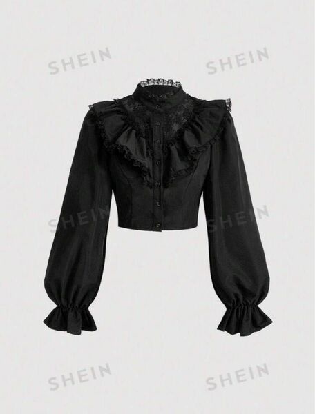 SHEIN MOD フリルトリム フラウンススリーブ クロップブラウス