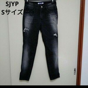 SJYP　ダメージデニム　Sサイズ　ブラック　Gパン　デニムパンツ　韓国　韓流　オンワード樫山