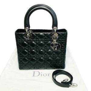 Christian Dior ディオール レディディオール カナージュ 2way ハンドバッグ ショルダーバッグ レザー ブラック