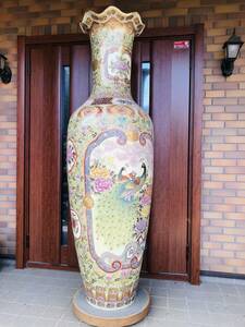中国　大壺　210センチ　インテリア　美術品　陶器　飾り壺　青銅器　番の孔雀　希少　アンティーク・ヴィンテージ　唐壺