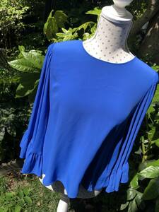 ZARA BASIC blue 7 minute sleeve blouse beautiful goods M~L postage 230 jpy 