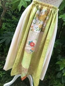  hand made kimono remake * Japanese clothes remake patchwork mi leak height skirt beautiful goods postage 230 jpy silk 100%