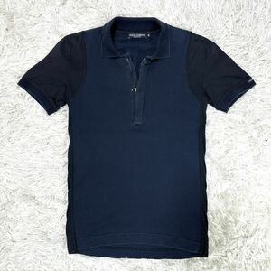 DOLCE&GABBANA ドルチェ&ガッバーナー ポロシャツ 半袖 切り替え ハーフジップ ネイビー ブラック サイズ44