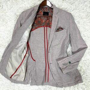ZARA ザラ テーラードジャケット ブレザー 麻 リネン100% 総柄 ボタンデザイン 春夏素材 サマージャケット Mサイズ