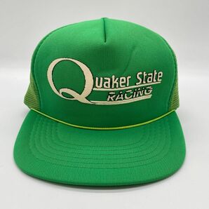 80s　ヴィンテージ　Queaker State　プリントロゴ　トラッカーキャップ　スナップバック　5パネル　メッシュ　グリーン
