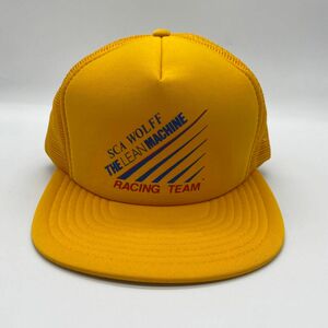90s~　ヴィンテージ　プリントロゴ　レーシングキャップ　スナップバック　5パネル　イエロー　メッシュ　SPEEDWAY 帽子