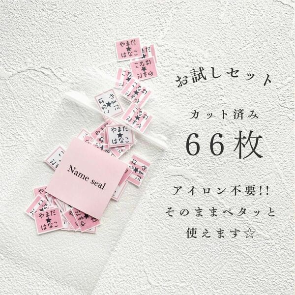 お試しセット66枚　アイロン不要　カット済み　名前タグシール　ノンアイロンシール　入園準備