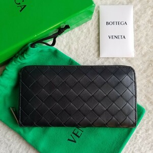 新品 BOTTEGA VENETA ボッテガヴェネタ バイカラー ラウンドジップ 長財布 ブラック/グラス 593217VCPQ61027