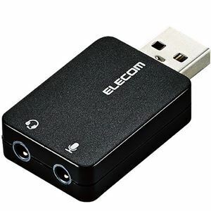 【新品】(まとめ) エレコム オーディオ変換アダプタ USB-φ3.5mm オーディオ出力 マイク入力 直挿し コンパクト ブラック USB-AADC