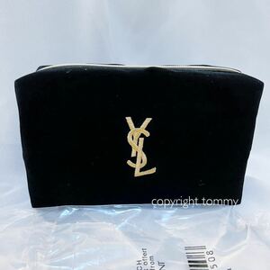 新品未使用 イヴ サンローラン 送料無料 YVES SAINT LAURENT コスメ ノベルティ ゴールド ロゴ ブラック 化粧ポーチ ベロア ポーチ