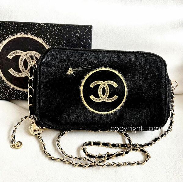 新品未使用 CHANEL チェーン シャネル ポーチ ノベルティ コフレ限定 化粧ポーチ ショルダー 箱付き ゴールド ブラック ロゴ