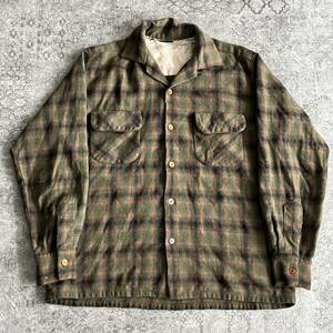 Vintage 60s Ombre Checkers Wool Shirt オンブレ チェック ウール シャツ ブラウン 60年代 ヴィンテージ ビンテージ