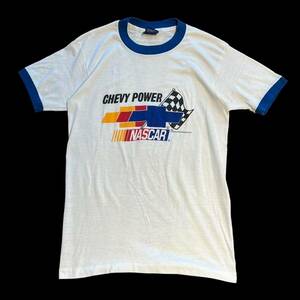 Vintage 80s Ringer Tshirt リンガー Tシャツ レーシング ホワイト ブルー 80年代 ヴィンテージ ビンテージ