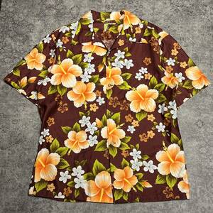 Vintage 60s Aloha Shirt アロハシャツ 古銭ボタン ブラウン 60年代 ヴィンテージ ビンテージ