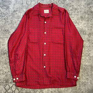 Vintage 60s Long Sleeve Shirt 柄シャツ 総柄 レッド 60年代 ヴィンテージ ビンテージ レーヨン ペイズリー