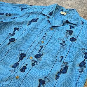 Vintage 50s 60s Aloha Shirt アロハシャツ 古銭ボタン 開襟 オープンカラー ブルー 50年代 60年代 ヴィンテージ ビンテージの画像4