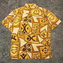 Vintage 70s Aloha Shirt アロハシャツ 古銭ボタン 総柄 ブラウン イエロー 70年代 ヴィンテージ ビンテージ USA製_画像2