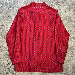 Vintage 60s Long Sleeve Shirt 柄シャツ 総柄 レッド 60年代 ヴィンテージ ビンテージ レーヨン ペイズリーの画像2