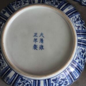 【久】1828 在銘 青花葵形皿一式 時代品  唐物 中国美術 在銘 雍正の画像5