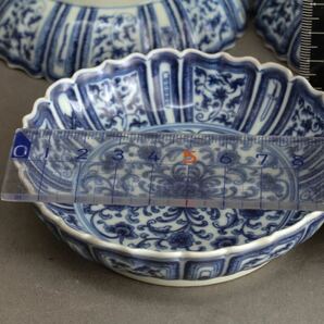 【久】1828 在銘 青花葵形皿一式 時代品  唐物 中国美術 在銘 雍正の画像9