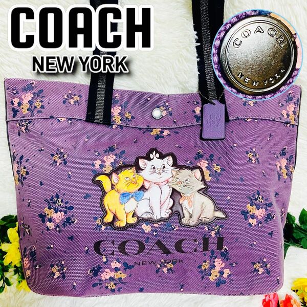 貴重●コラボ●COACH●コーチ●ディズニー●ショルダーバッグ●マリー●パープル●トートバッグ●ネコ●レディース●旅行バッグ