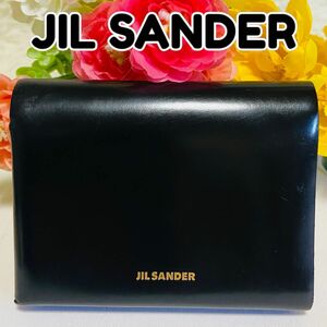 本革レザー●JIL SANDER●ジルサンダー●二つ折り財布●メンズ●レディース●ブラック●コンパクト財布●光沢●