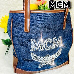 未使用●MCM●エムシーエム●デニム●ラインストーン●トートバッグ●ハンドバッグ●メンズ●レディース●韓国●キラキラ●肩がけ●