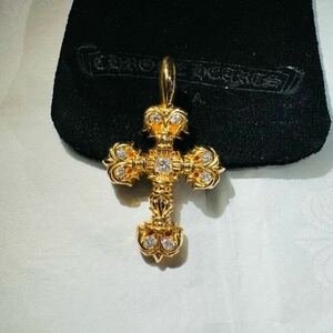  Chrome Hearts 22k Thai knee fili Gree Cross pave diamond Gold 22k top pendant necklace charm 