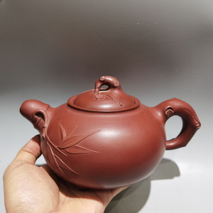 【蔵友館蔵品・紫砂壺・松竹梅壺・何道洪款・紅泥】・茶具・茶道品・希少珍品・賞物・中国古美術