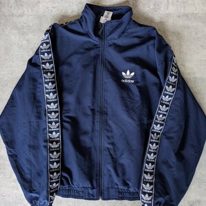 激レア!! 90s adidas 袖ロゴ ジャケット L ネイビー 紺 ヴィンテージ アーカイブ 80s 青 ナイロン トラック 初期 ATP フランス ジャージの画像1