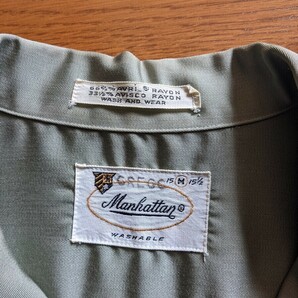 60s ビンテージ レーヨン オープンカラー シャツ Ｍ USA製 アメリカ 50s ハンドステッチ 開襟 ロカビリー 長袖 の画像3