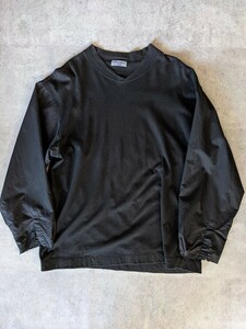 90s ヴィンテージ 後染 COMME des GARCONS HOMME 異素材 カットソー 綿 ナイロン ロンT ニット 黒 アーカイブ コムデギャルソン オム 80s