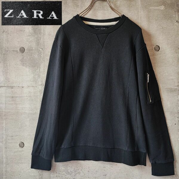 ESSENTIALS ZARA アームポケット付 カットソー S スウェット トレーナー クルーネック 無地 長袖 前V