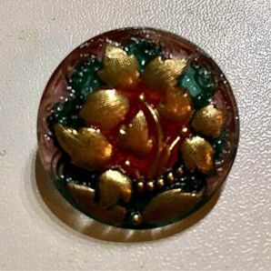 ハンドメイド　チェコ　ガラスボタン 金彩　桔梗　直径2.7センチ 手芸用品 フラワーモチーフ
