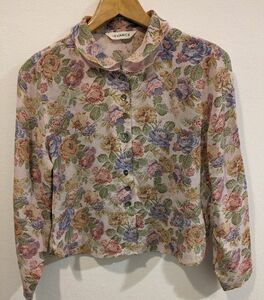  長袖花柄シフォンブラウス