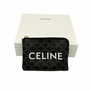 【良品】セリーヌ CELINE キュイルトリオンフ キャンバス フック付き コイン&カードポーチ コインケース カードケース キーケース ブラウン