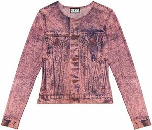 ★新品未使用/DIESEL/価格29700円★ダグ付 レディース DIESEL ロゴ デジタルプリント セカンドスキン ロングシャツ ボルドー M