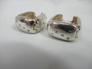 1円★中古品【CHANEL】シャネル 925 ピアス シルバー スクエア フープ ロゴ ヴィンテージ アクセサリー 　K