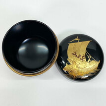 新井宗賀 宗賀 宝船 蒔絵 加賀蒔絵 中棗 なつめ 棗 茶入 漆器 薄茶 濃茶 兼用 茶器 茶道具 現状品 中古品 nn0101_画像5